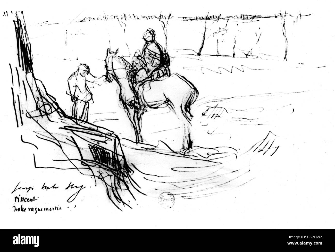 Zeichnung von Georges Victor Hugo auf der Vorderseite in der französischen Region Champagne: Vincent, der Offizier, der liefert ersten Weltkrieg Frankreich - mail Stockfoto