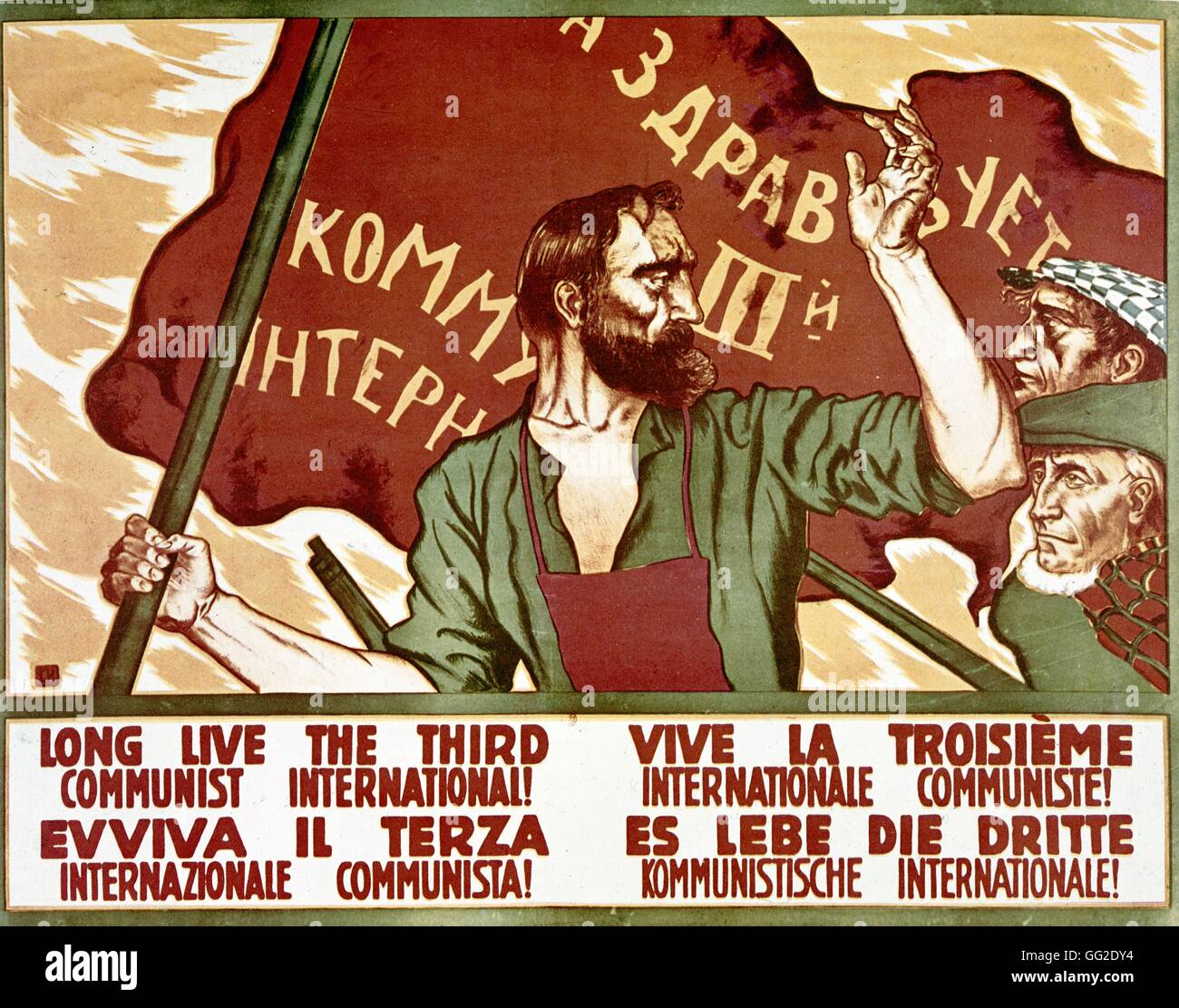 Sowjetischen Plakat für die 3. internationale oder "Komintern", geschrieben in mehreren Sprachen des 20. Jahrhunderts U.S.S.R. Stockfoto