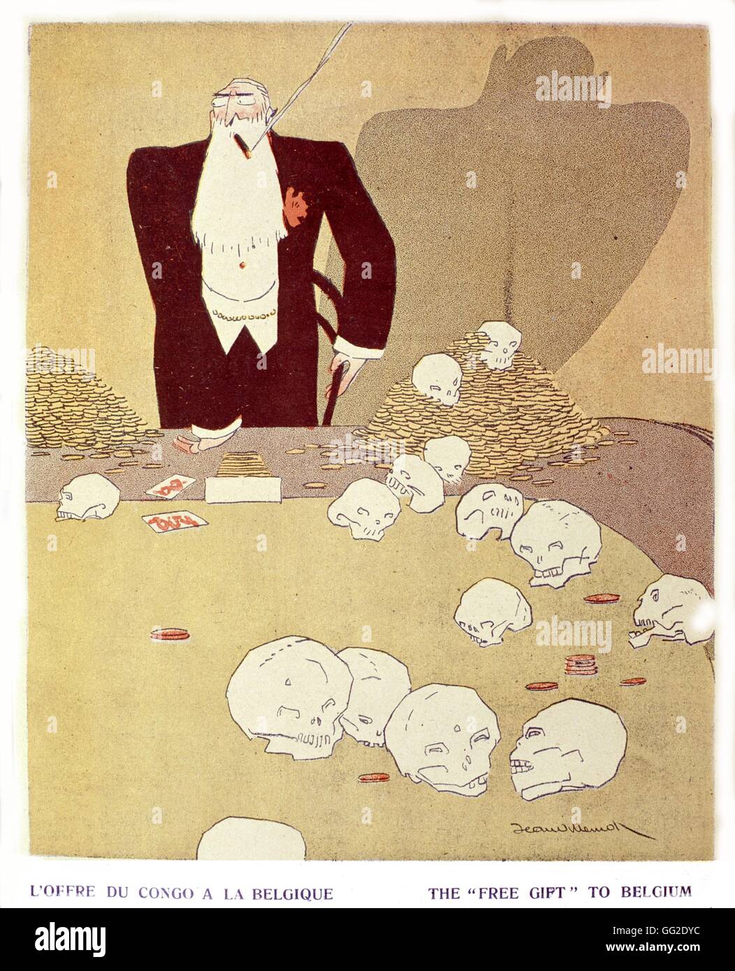 Karikatur über Leopold II., König der Belgier, über seine Politik im Kongo. Belgien - Kolonisierung Private Sammlung Stockfoto