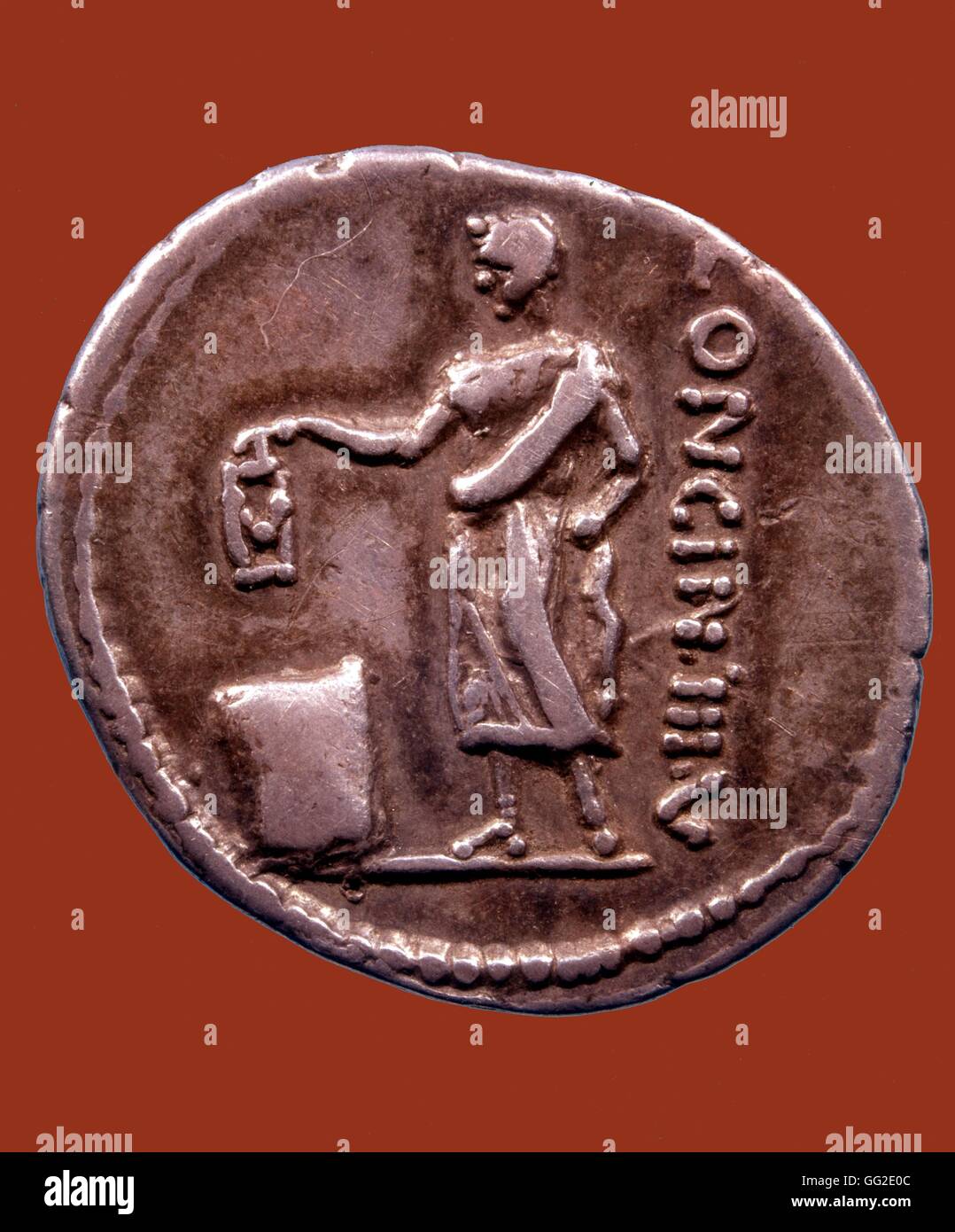 Römische Münze. Denar des Cassius Longinus Erweiterung der Abstimmung 137 v. Chr. römische Kunst Stockfoto