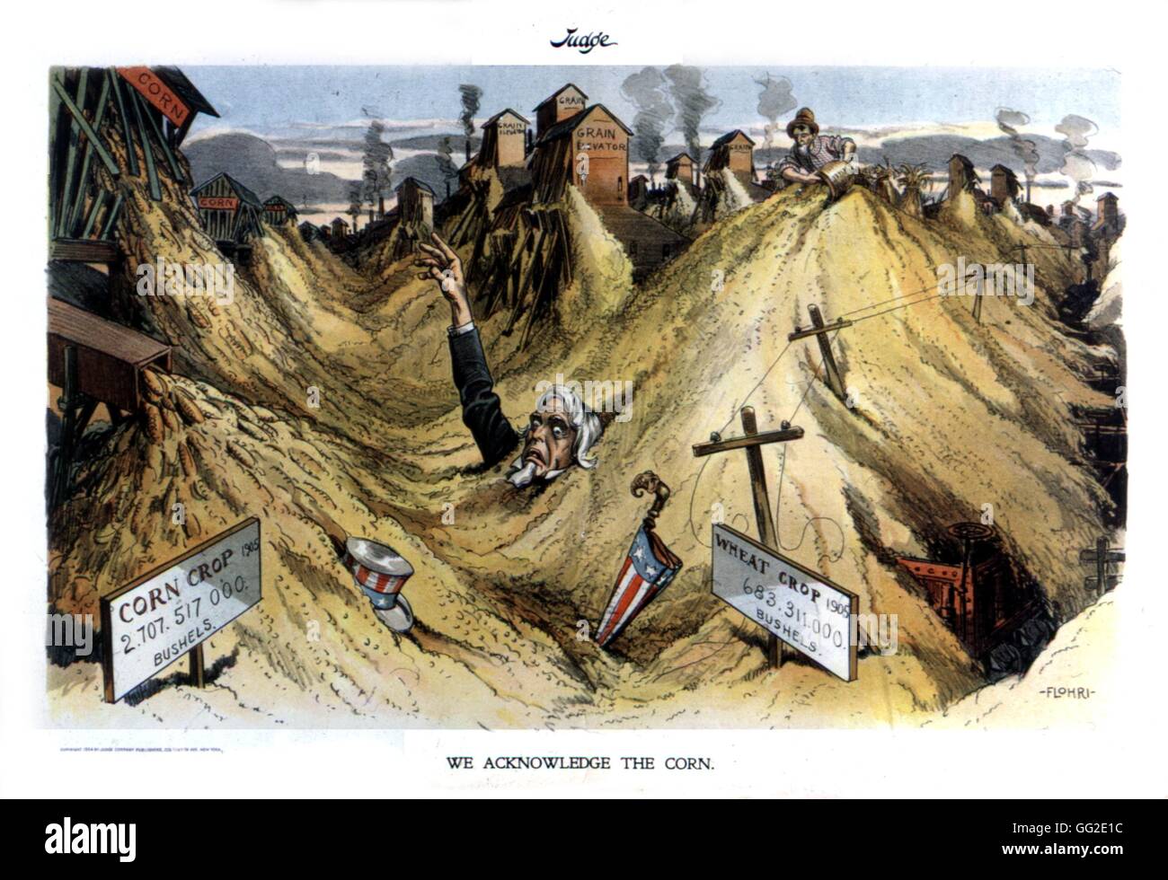 Überproduktion von Weizen und Mais / Karikatur im "Richter" 1905 USA Washington veröffentlicht. Library of Congress Stockfoto