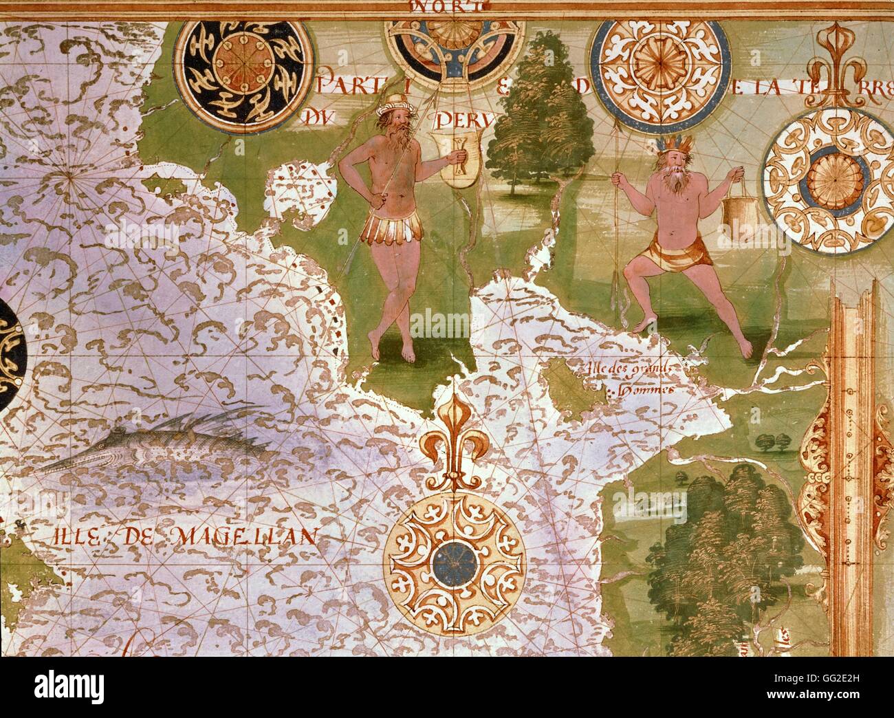 Le Testu Universal Kosmographie, Detail: Peru 1555 in Paris, Bibliothèque du Ministère des Armées Stockfoto