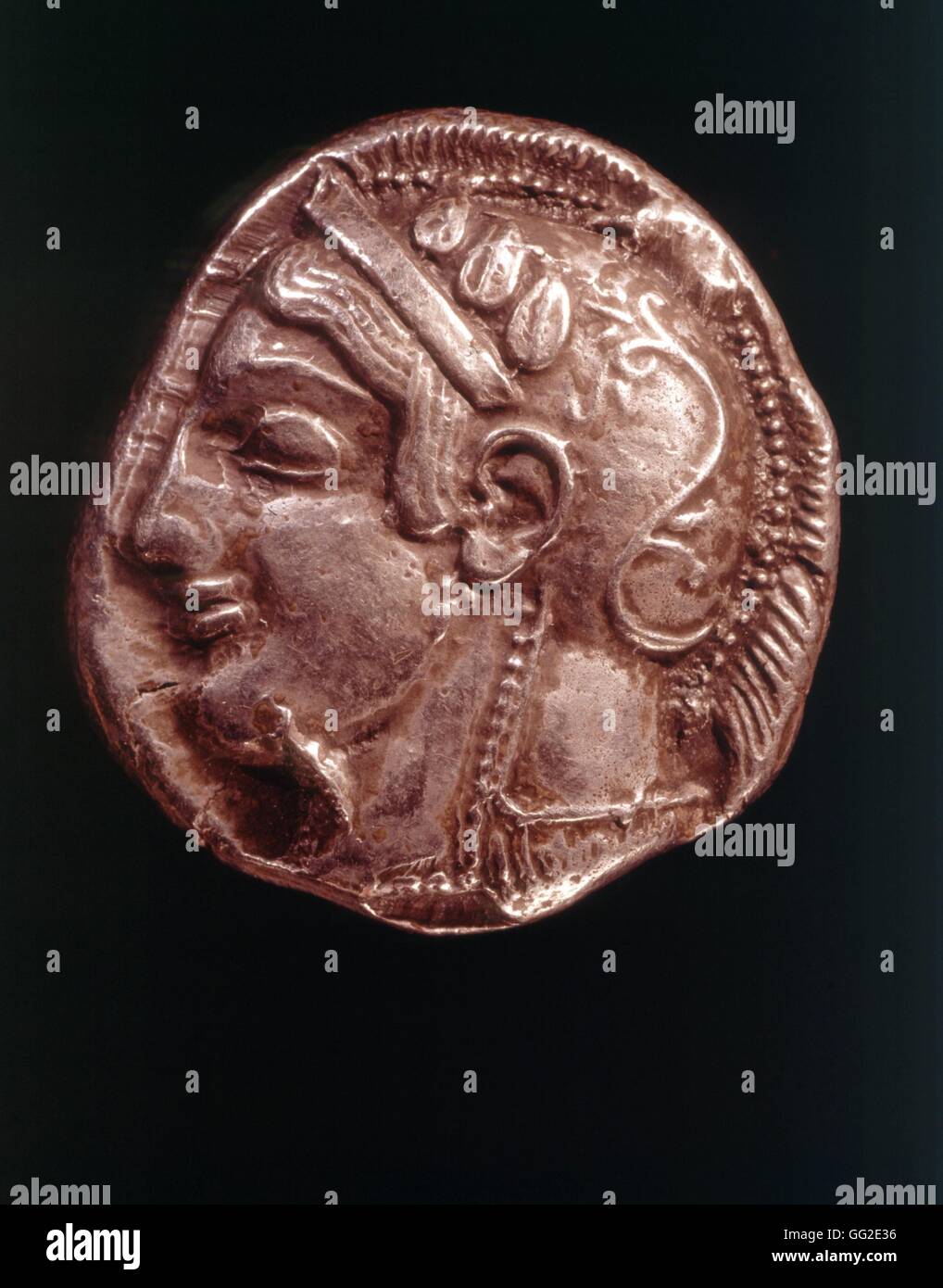 Silber Decadrachma Athenas Gesicht, 5. Jahrhundert n. Chr. antike Athen vertreten Stockfoto
