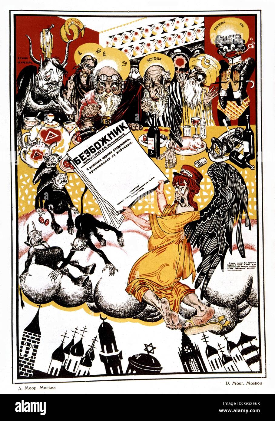 D. Moor sowjetischen Propaganda-Plakat Kampagne gegen Religion 1918-1923 UdSSR Stockfoto