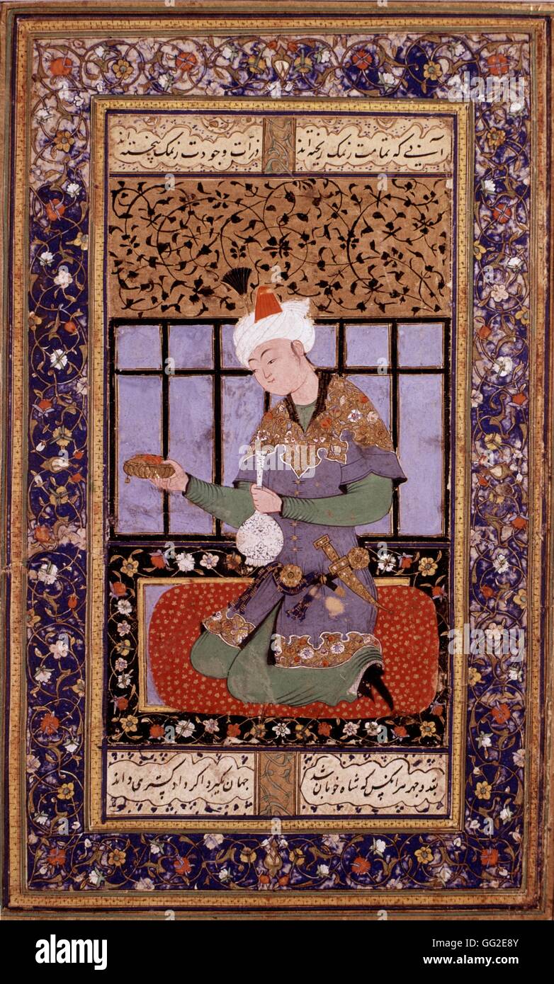 Persische Miniatur. Boukhara Schule. Junger Prinz persische Schule 1560-1570 Paris, Musée Guimet Stockfoto