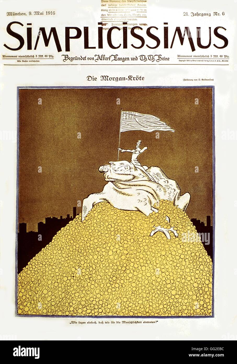 Gulbransson Karikatur auf die Banker von Amerika: "Morgan die Kröte" aus "Simplicissimus" 1916 Deutschland, Weltkrieg Stockfoto