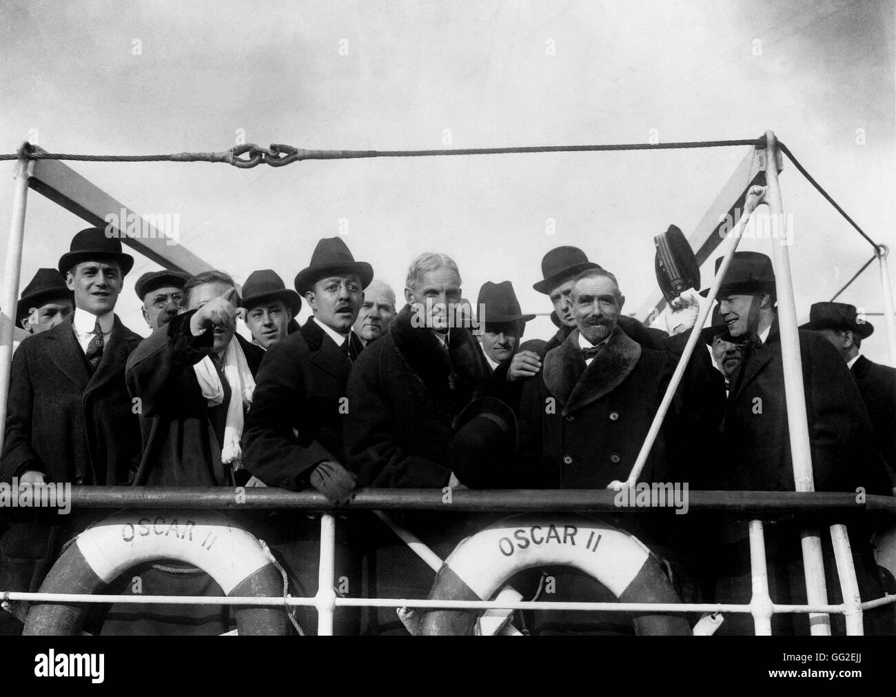 Die Ford-Frieden-Expedition: Henry Ford mit Mitgliedern der Frieden Partei gehen nach Europa an Bord des Schiffes "Oscar II" Februar 1918 USA, Weltkrieg Washington, National archives Stockfoto