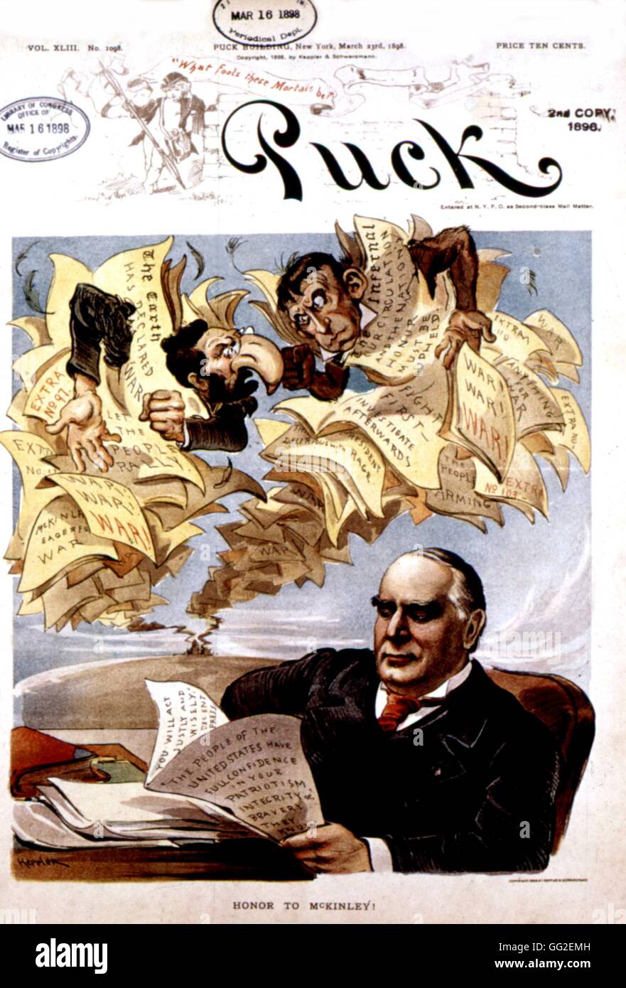 Satirische Cartoon im "Puck" gegen Präsident McKinley 1898 USA Washington. Library of Congress Stockfoto