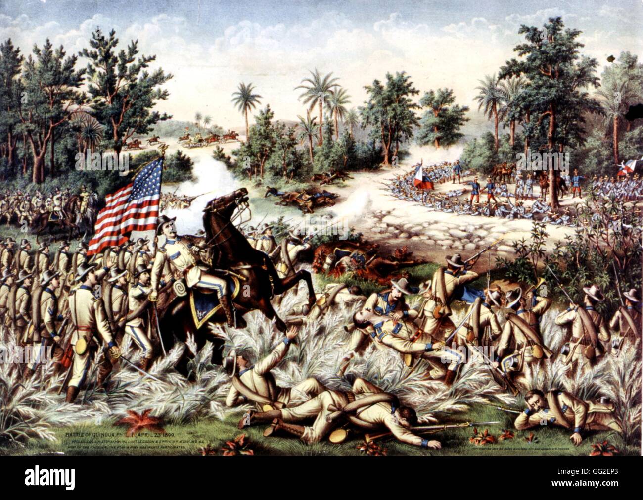 Kupferstich von Kurz Allison, Spanish-amerikanischer Krieg, Schlacht von Quinga in den Philippinen 23. April 1899 USA Washington. Library of Congress Stockfoto