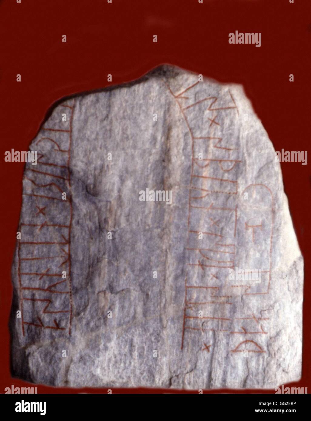 Runenstein mit Inschrift für den Vorfahr Anbetung ca. 900 Dänemark Randers Museum Stockfoto