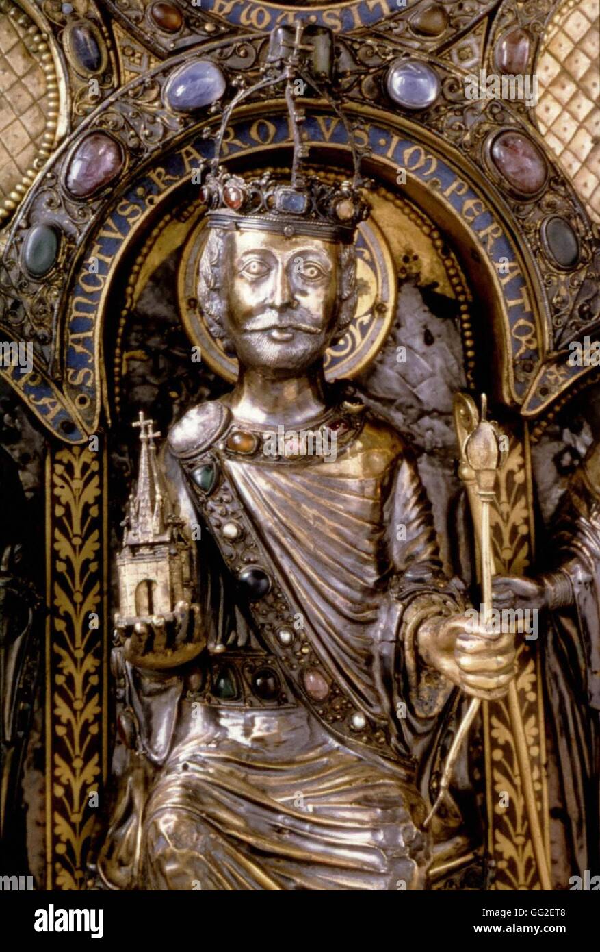 Aachener Schatz die Karl dem großen Reliquiar, ca. 1215. Detail Karl der große. Mittelalter
