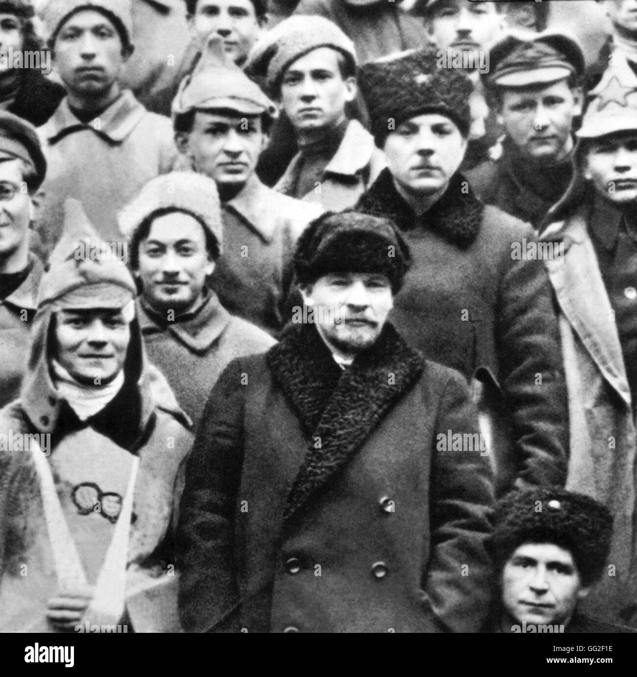 Moskau. Lenin und Vorachilov unter den Teilnehmern des 10. kommunistische Partei-Kongresses (Delegierte teilnahmen an der Unterdrückung des Aufstandes von Kronstadt) März 1921 U.S.S.R. Stockfoto