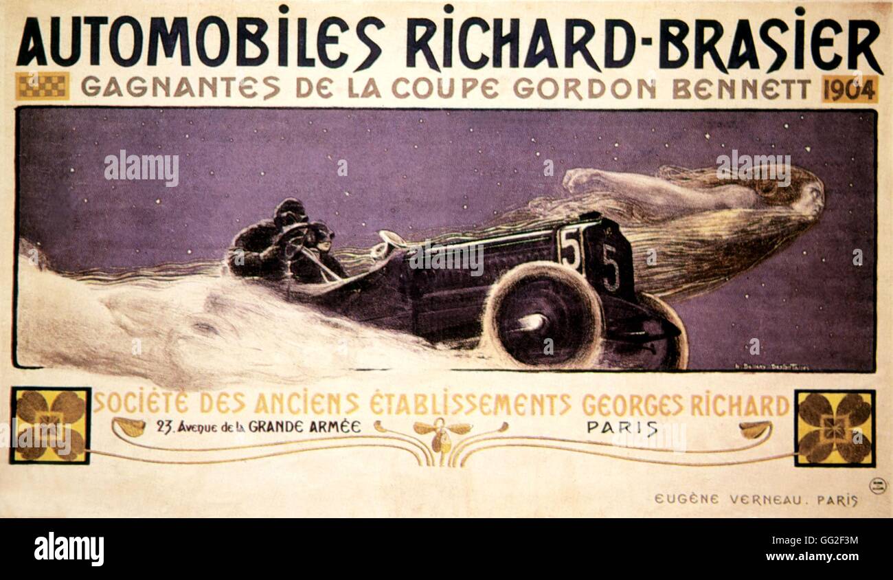 Werbeplakat von H. Bellery-Desfontaines: Richard-Brasier Automobile, die Gordon Bennett Cup gewann. 1904 Frankreich Stockfoto