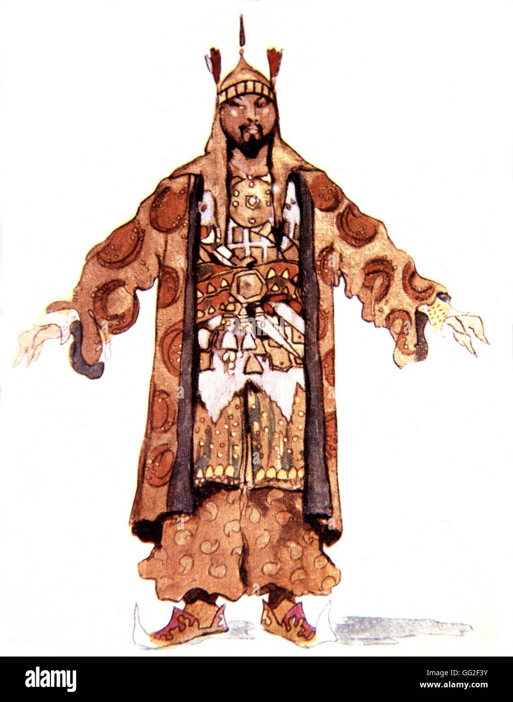 Fürst Igor, Oper von Borodin (1833-1887). Aquarell von Korowin: Khan Kotchâk Kostüm 1929 russische Ballette Privatsammlung Stockfoto