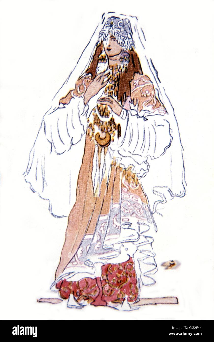 Fürst Igor, Oper von Borodin (1833-1887). Aquarell von Korowin: Kontchakovna Kostüm 1929 russische Ballette Privatsammlung Stockfoto