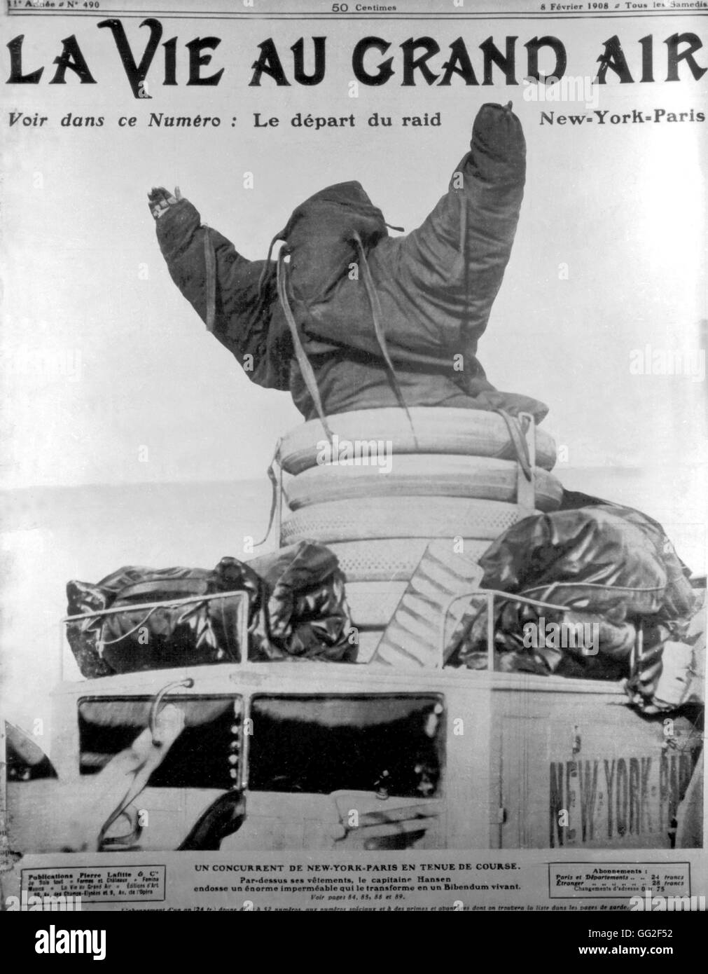 Start des Paris-New York-Rennen. In "La vie au grand Air" 1908 Frankreich Stockfoto