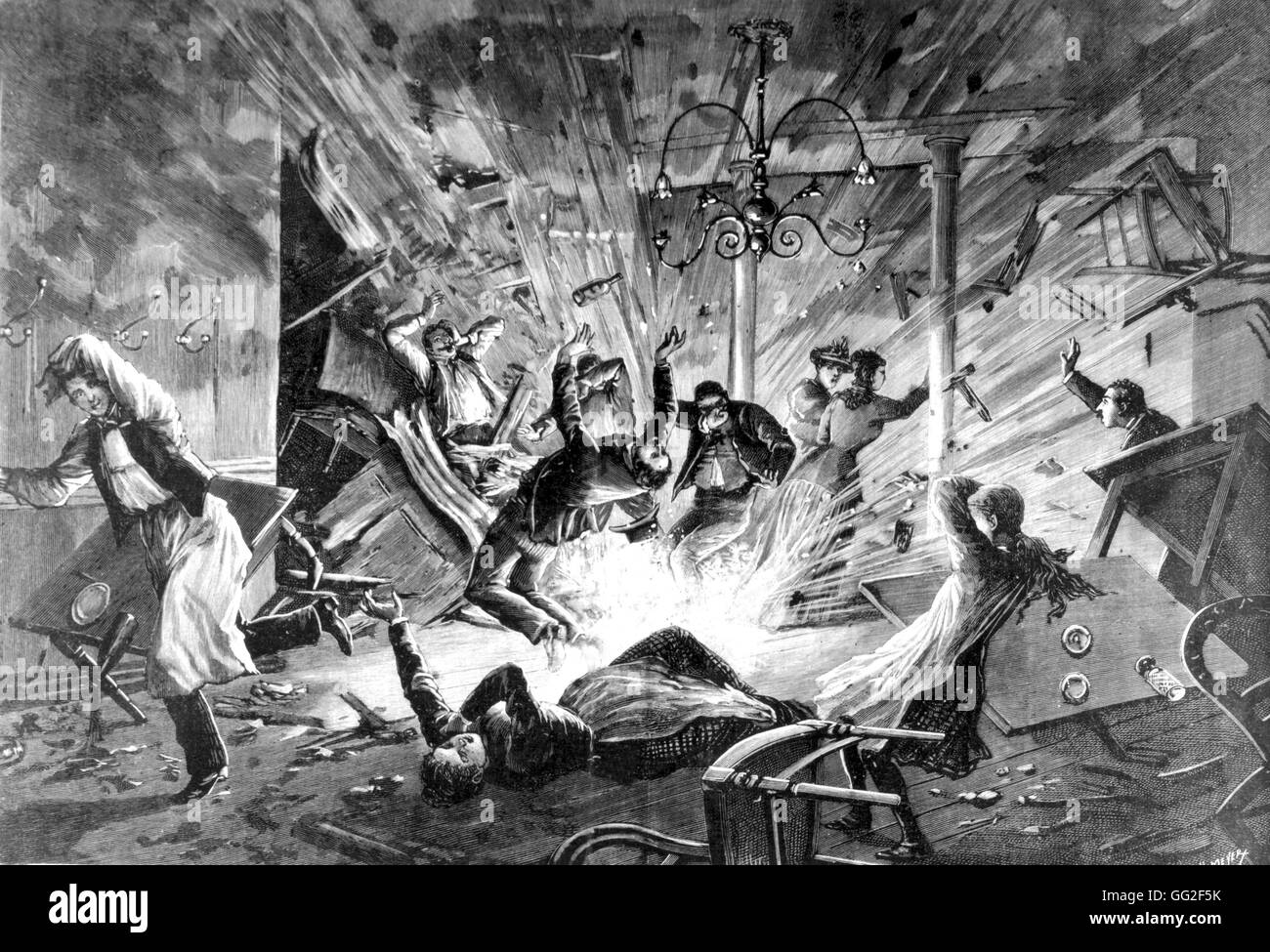 Paris. Anarchist Angriff auf dem Boulevard Magenta.  Die Explosion Mai 1892 Frankreich Stockfoto