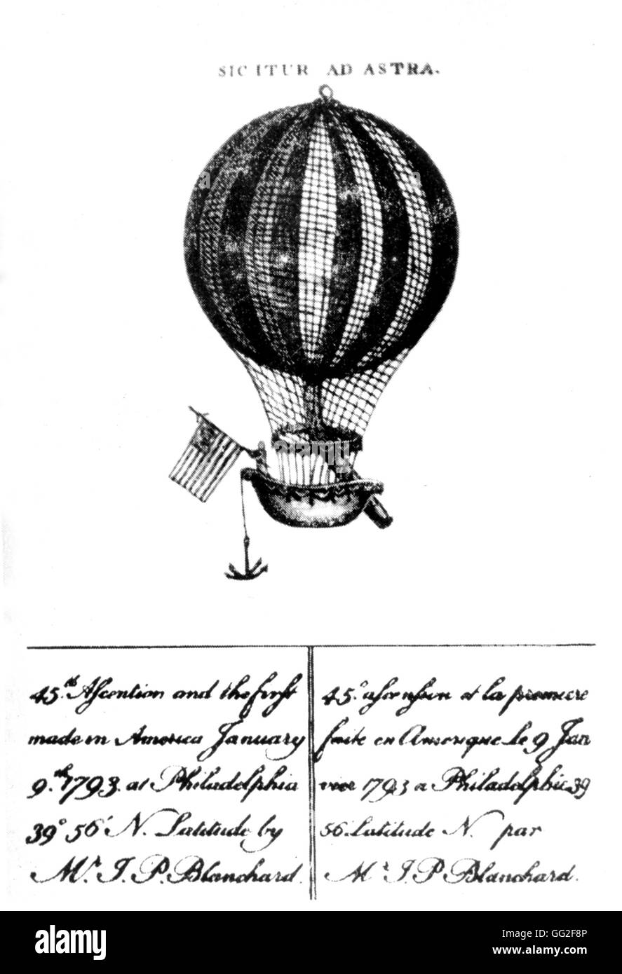 Flug in einem Luftschiff in Philadelphia 1793 Vereinigte Staaten Stockfoto