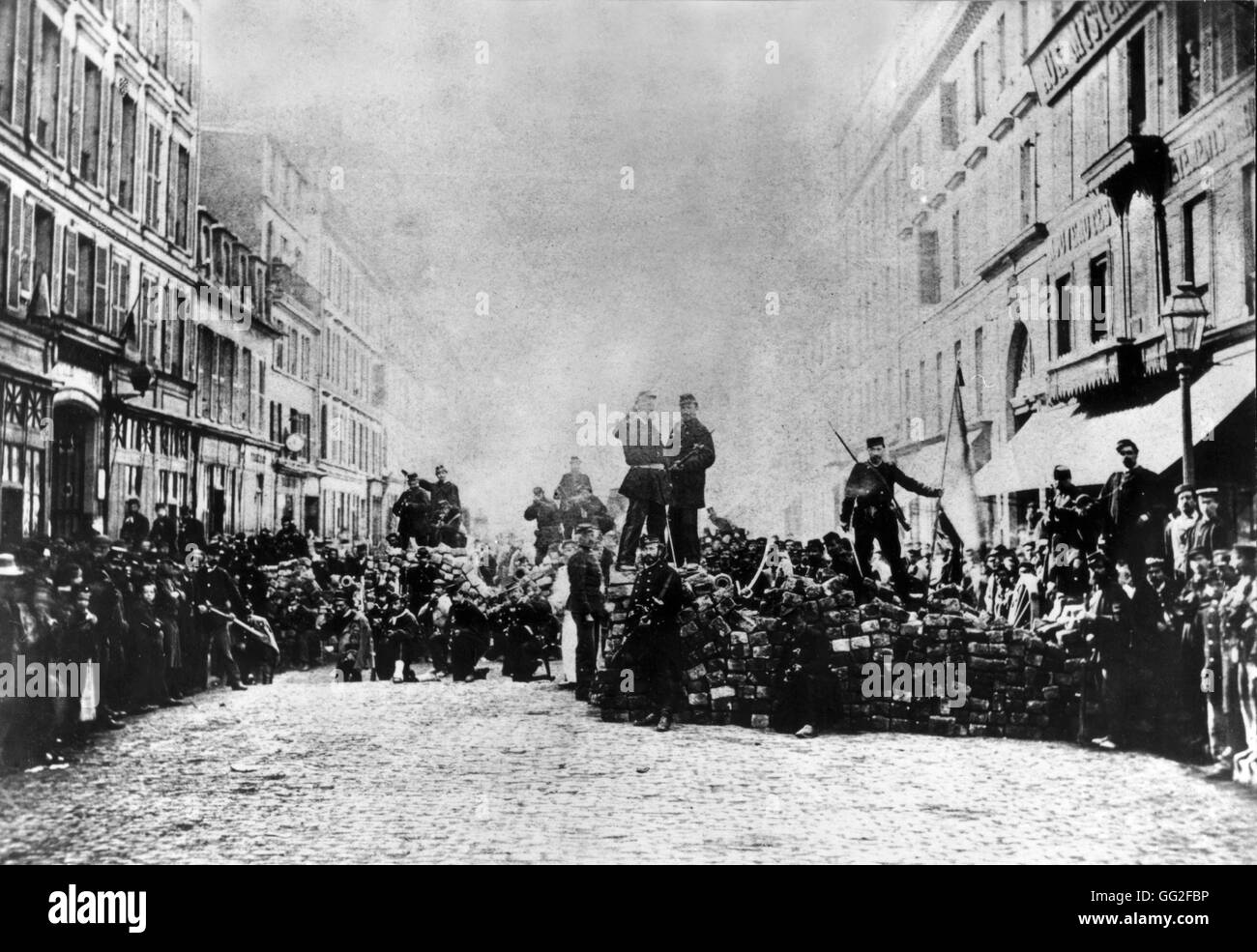 Verbarrikadieren Sie der Paris Kommune - 1871 Frankreich Slg. Jacques Chevallier Stockfoto