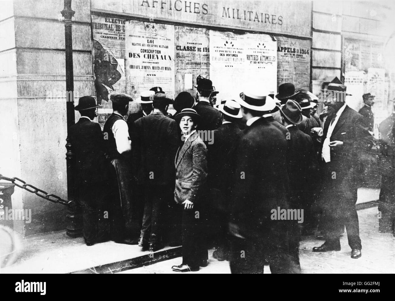 Erster Weltkrieg. Paris, August 1914. Ankündigung der allgemeinen Mobilmachung im Jahre 1914 Stockfoto