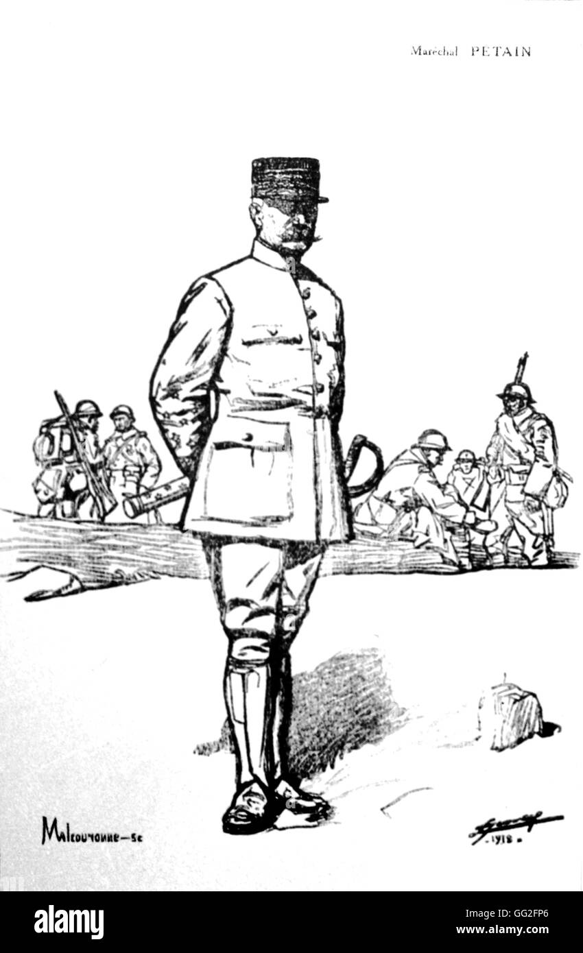 Ersten Weltkrieg. Porträt von Philippe Pétain. Zeichnung von Lucien Jonas. Drucken von Malcouronne. In: "La Guerre Racontée Par Nein Généraux", Paris, Librairie Schwarz, 1920. Stockfoto