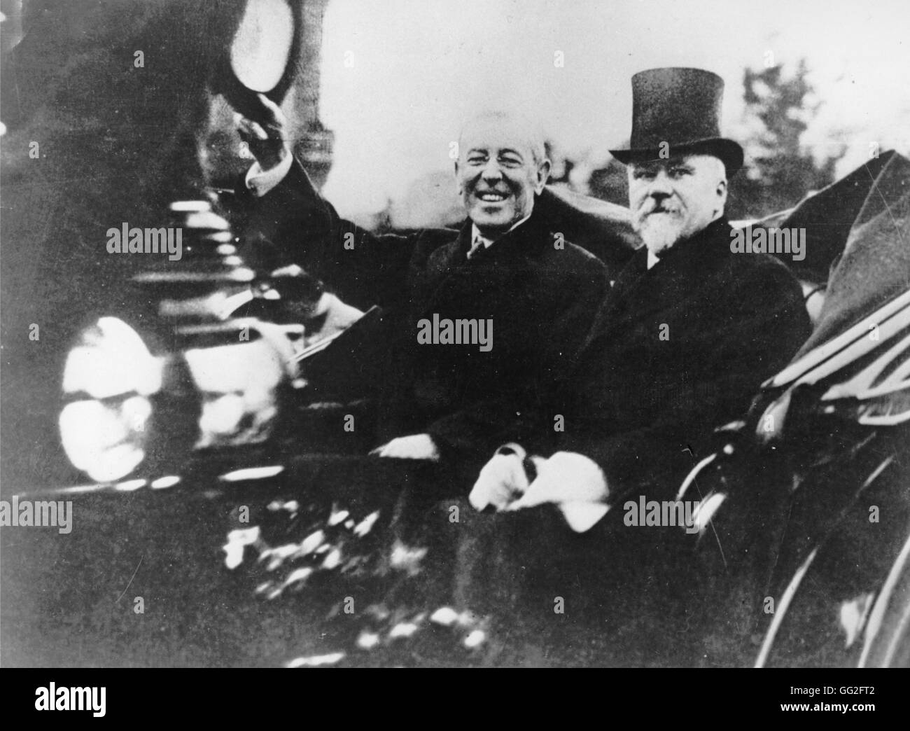 Ersten Weltkrieg Raymond Poincaré mit Thomas Woodrow Wilson Besuch in Paris. Dezember 1918 Stockfoto