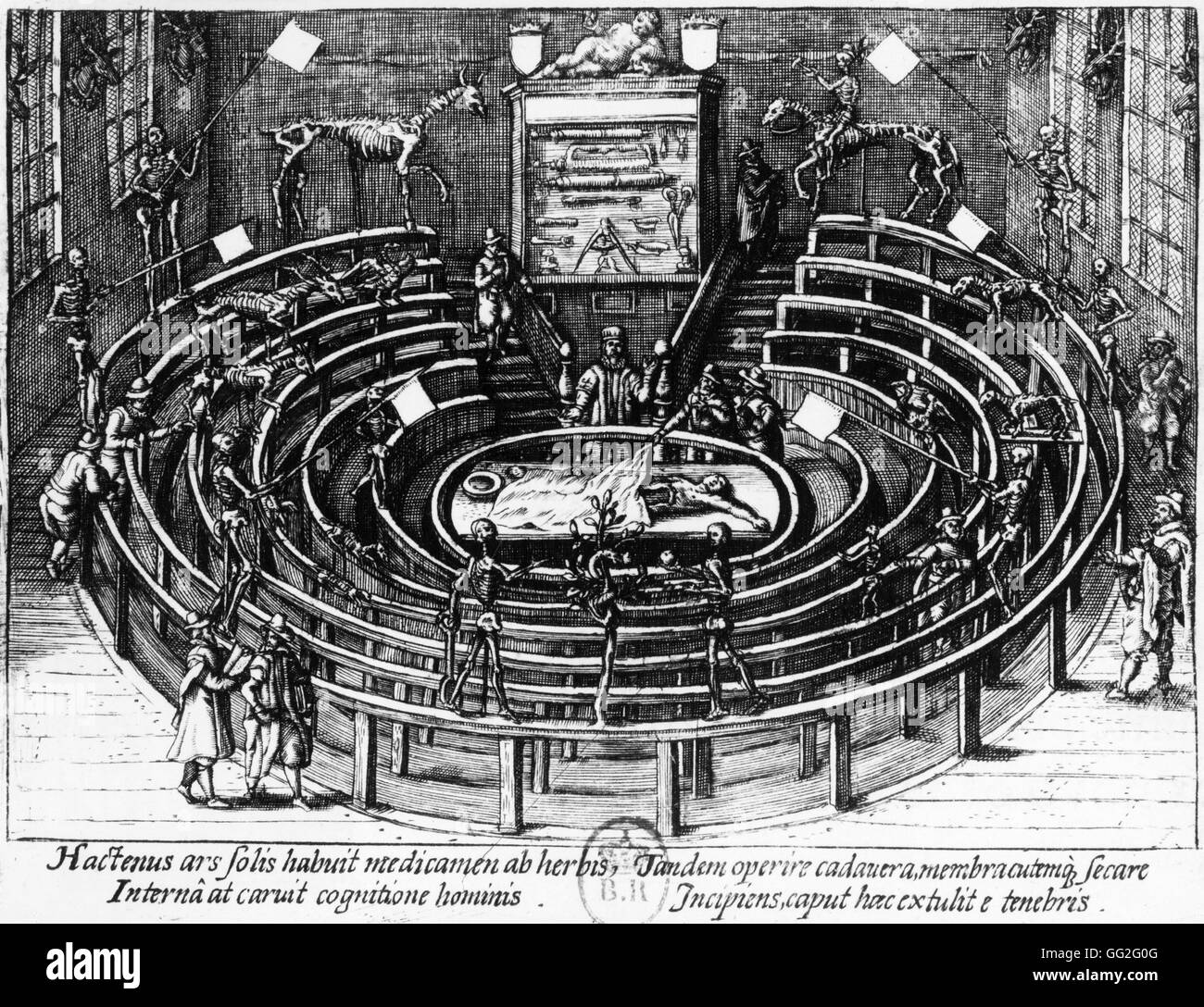Das anatomische Theater an der Universität Leiden in den Niederlanden Gravur 1612 Paris, Bibliothèque Nationale de France Stockfoto
