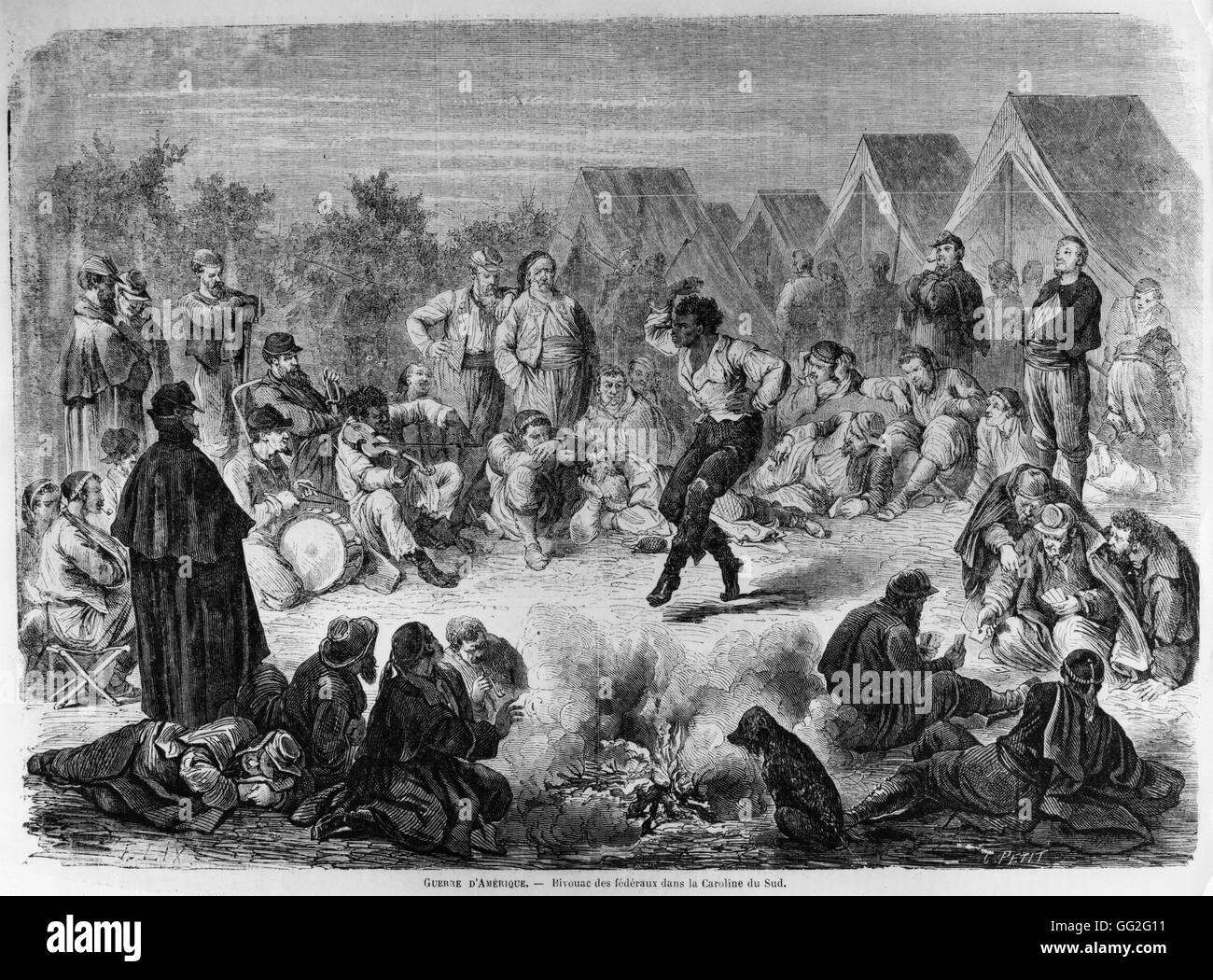 Amerikanischer Bürgerkrieg: Verbündeter Camp in South Carolina. Gravur in "Le Monde Illustré" Nr. 252 vom 8. Februar 1862 veröffentlicht Paris, Bibliothèque Nationale de France Stockfoto