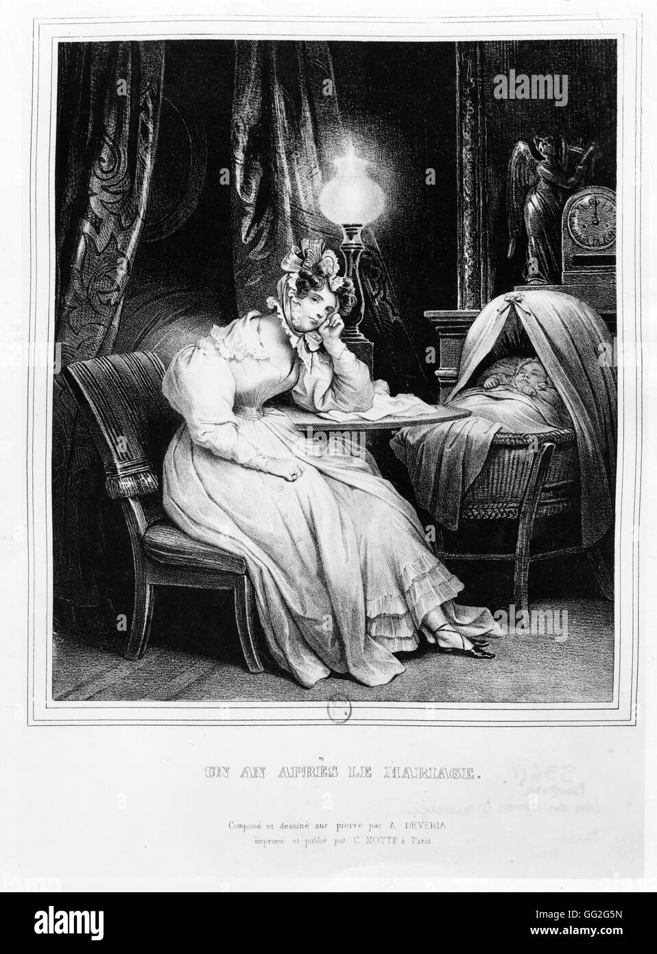 Achille Deveria Französisch Schule ein Jahr nach der Heirat des 19. Jahrhunderts Gravur Stockfoto