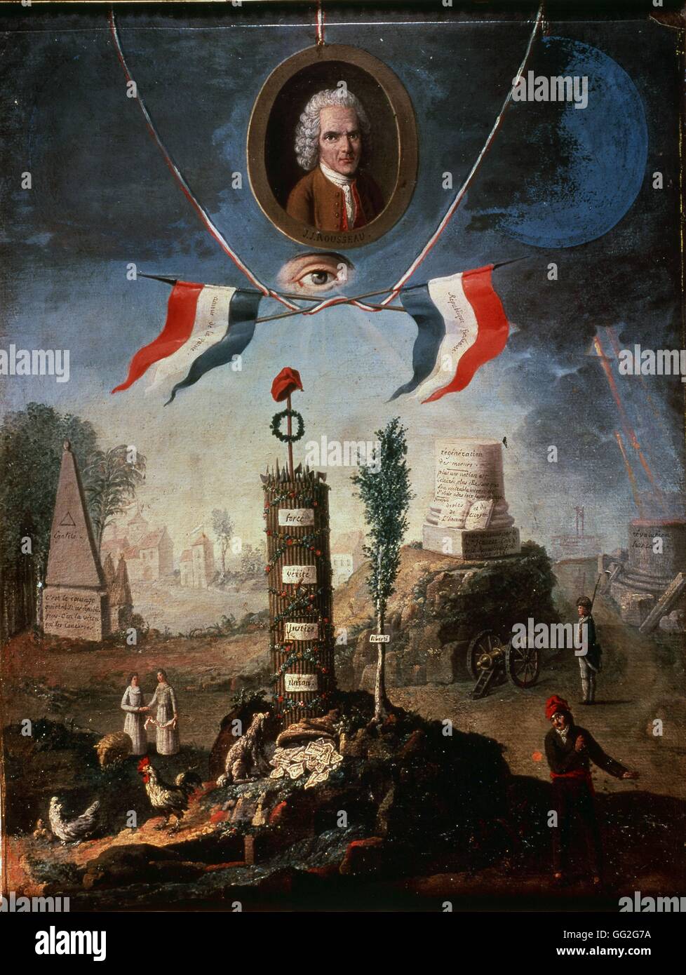 Nicolas Henri Jeaurat de Bertry Französisch Schule eine Allegorie auf die Revolution in der Ehre von Jean-Jacques Rousseau aus dem 18. Jahrhundert Paris, Musée Carnavalet Stockfoto