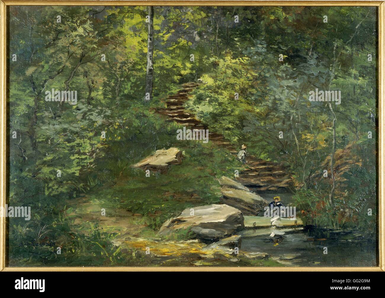 Pierre Prins Französischschule Lavandières Dans la Forêt de Fontainebleau Waschfrauen im Wald von Fontainebleau 1865 Öl auf Leinwand (46 x 32,5 cm) Privatsammlung Stockfoto