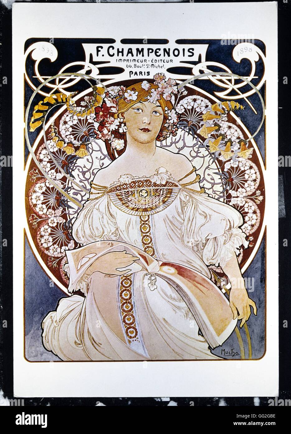 Alfons Mucha aufdrängen Plakat für F. Champenois, französische Drucker und Verleger Lithographie 1897 Stockfoto