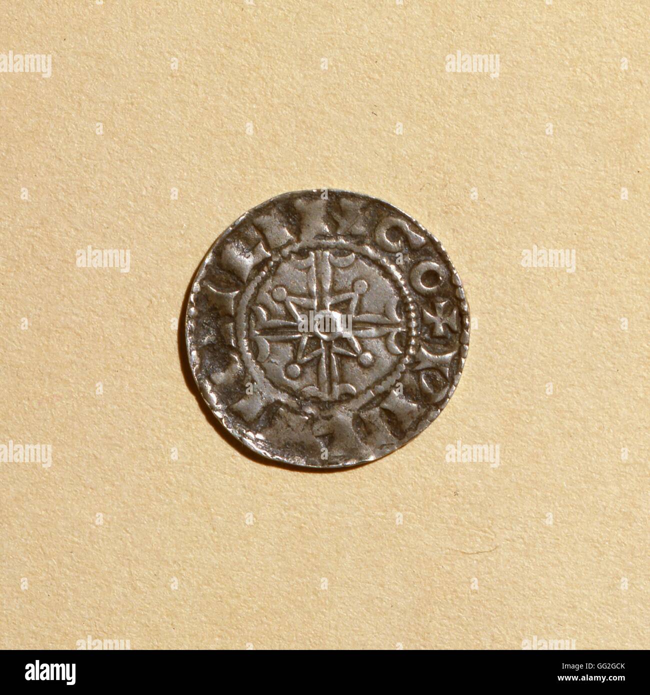 Verso eine silberne Leugner von Wilhelm dem Eroberer, Herzog der Normandie und König von England. 11. Jahrhundert Stockfoto