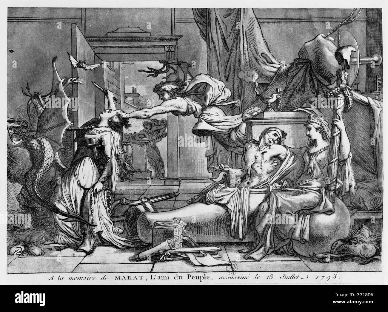 In Erinnerung an Marat, Freund des Volkes, ermordet 13. Juli 1793. Allegorie. Paris, Bibliothèque Nationale de France Stockfoto