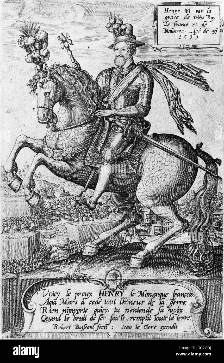 Pferdesport Portraif von Heinrich IV. von Frankreich Gravur von 1599 Stockfoto