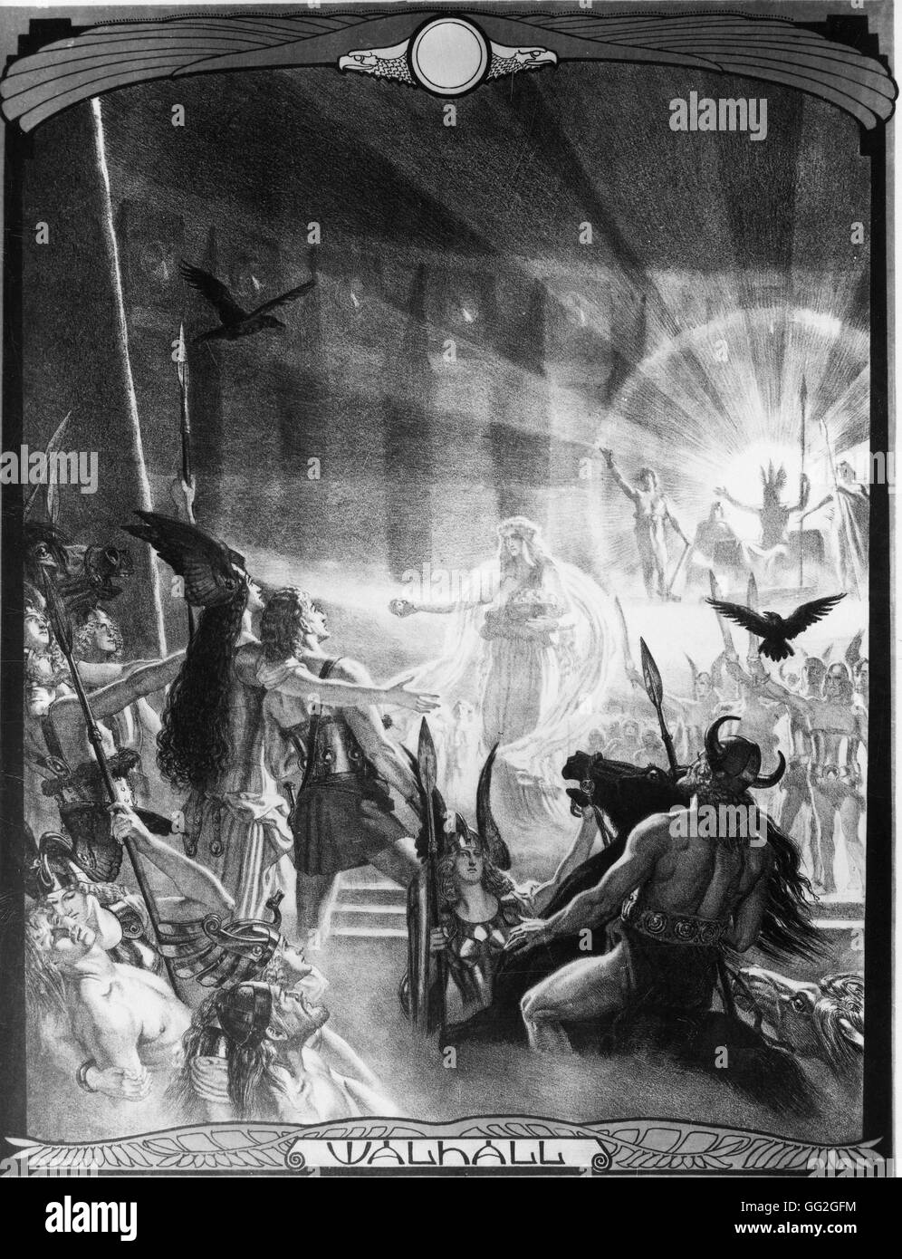 Franz Stassen deutsche Schule der "Walküre" 1914 für eine Reihe von Illustrationen für Wagners "Das Rheingold". 24 Lithographien Weise & Co. Verlag, Berlin erschienen. Originalgröße: 80 x 60 cm Stockfoto