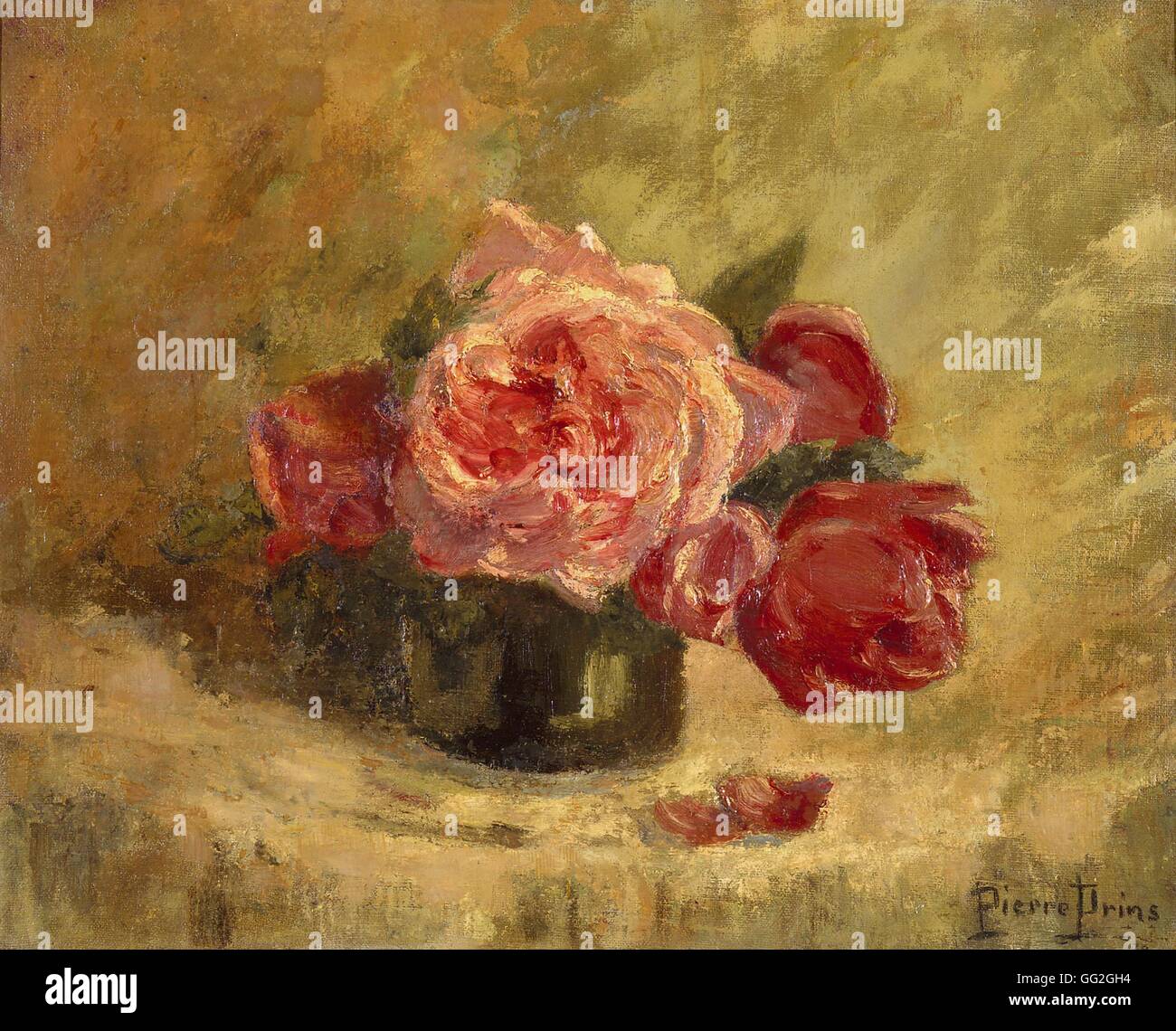 Pierre Ernest Prins French Schule Strauß Rosen Bouquet de Rosen Öl auf Leinwand (41 x 32,5 cm) Privatsammlung Stockfoto