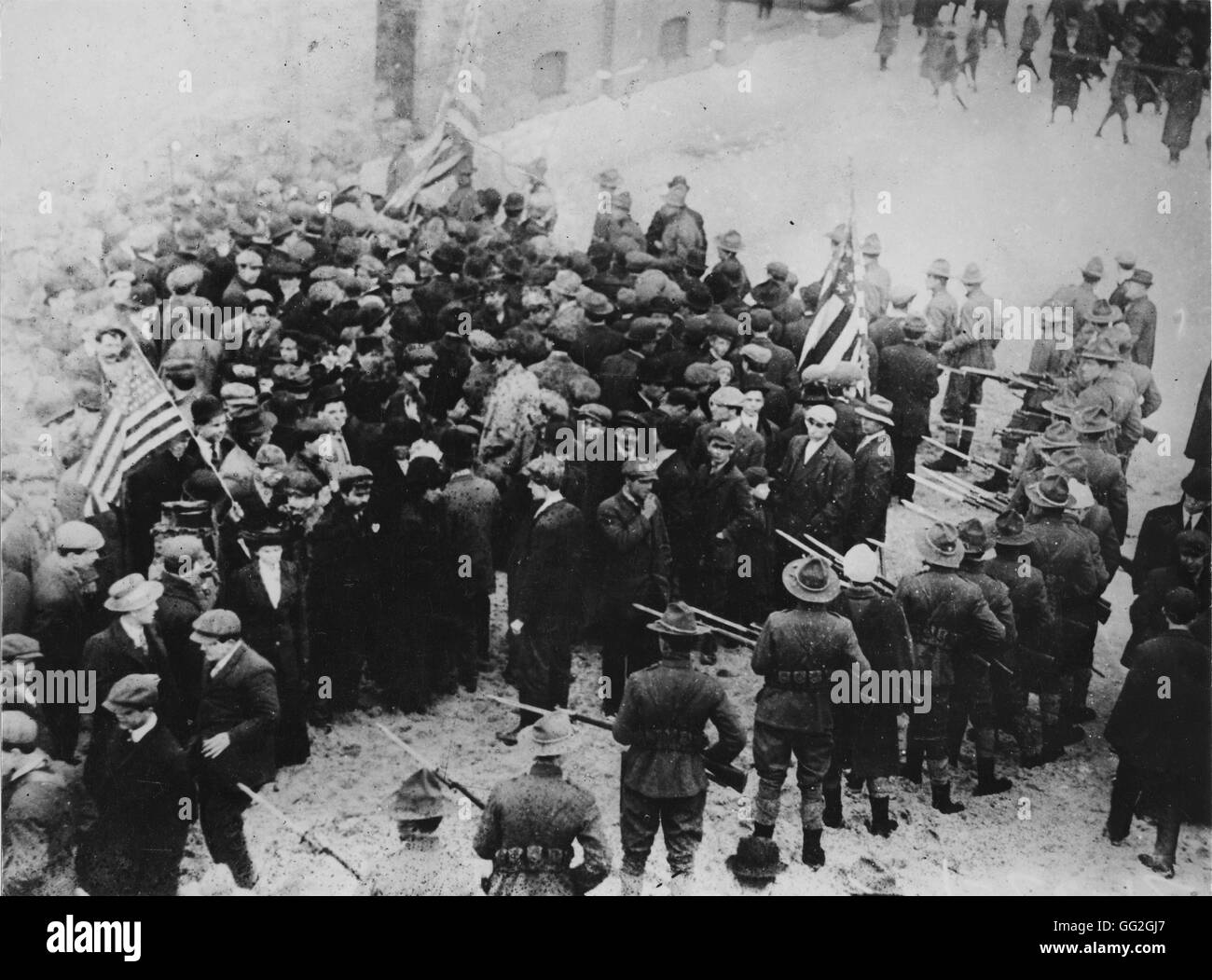 Streiks in der Textilbranche in Lawrence, Massachusetts. Foto aufgenommen im Jahre 1912 Stockfoto