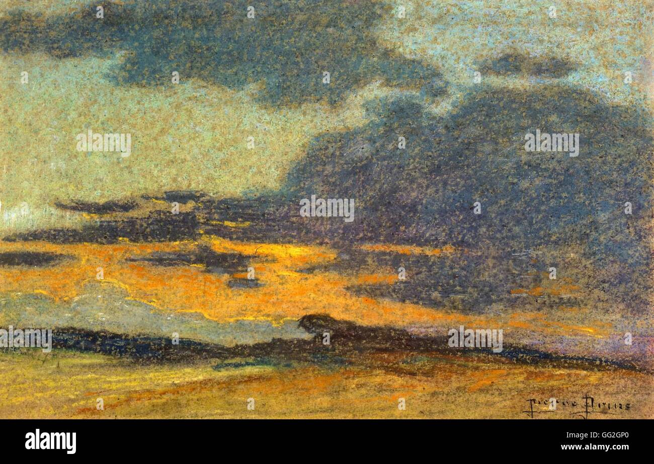 Pierre Ernest Prins French Schule gelben Himmel Paysage au Ciel Jaune 1876 Pastell (25 x 38 cm) Private Sammlung Stockfoto