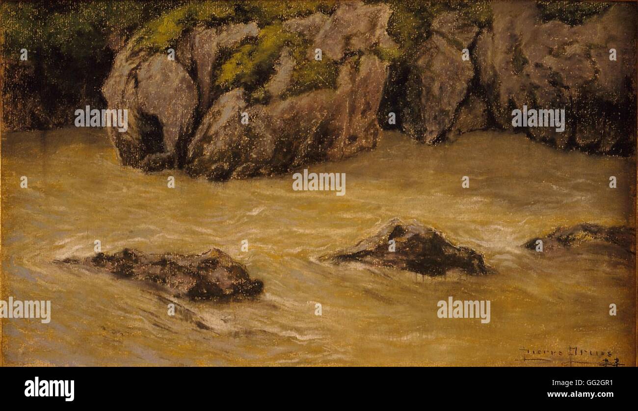 Pierre Ernest Prins French Schule Felsen in einem Stream Le Torrent Dans Les Rochers Privatsammlung (Amélie-Les-Bains) 1892 Pastell (48 x 36 cm) Stockfoto