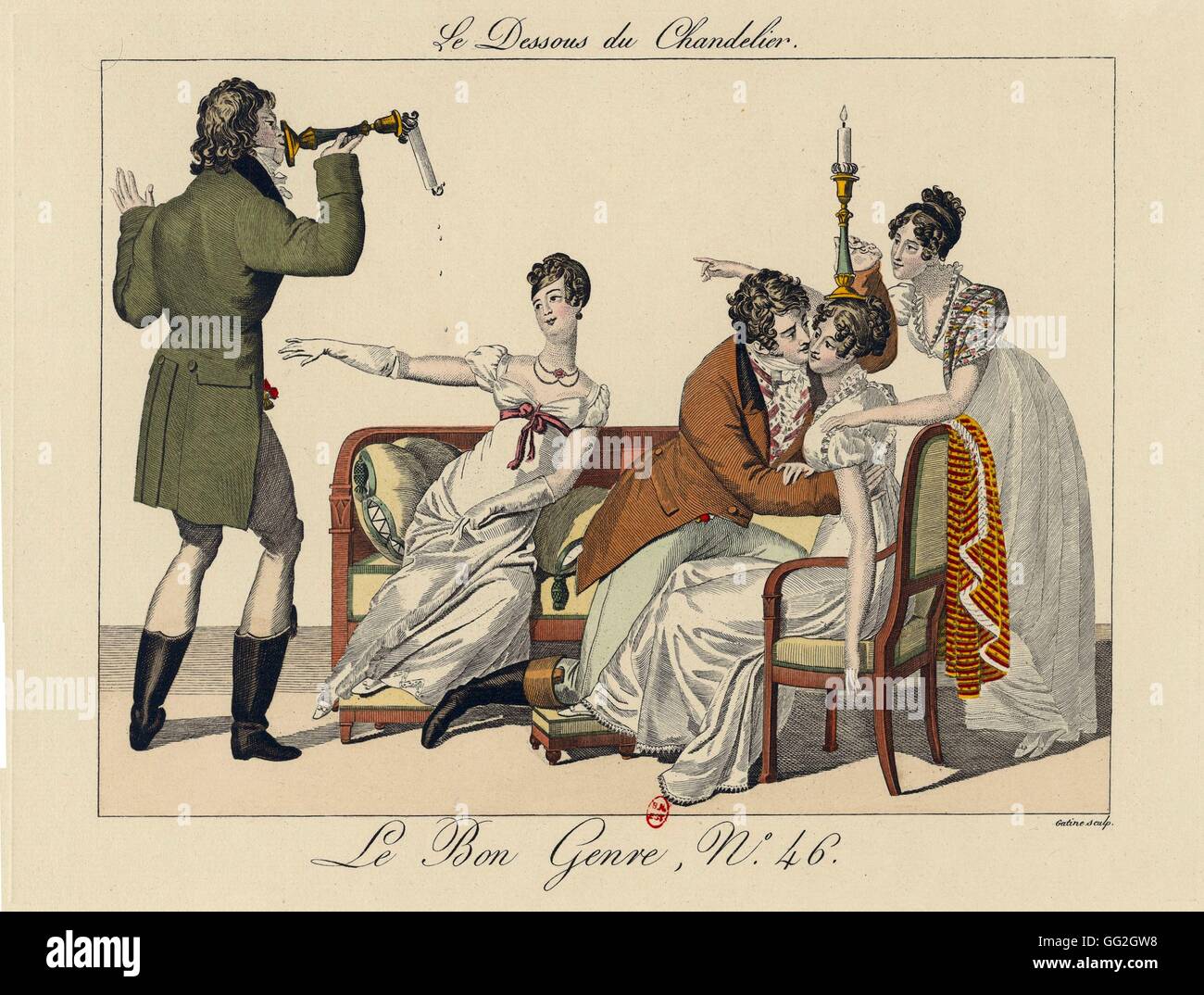 François-Joseph Bosio monegassischen Schule einen Abend mit der französischen Bourgeoisie Zoll "Le Bon Genre, Nr. 46" 1827 Lithographie Paris, Bibliothèque Nationale de France Stockfoto