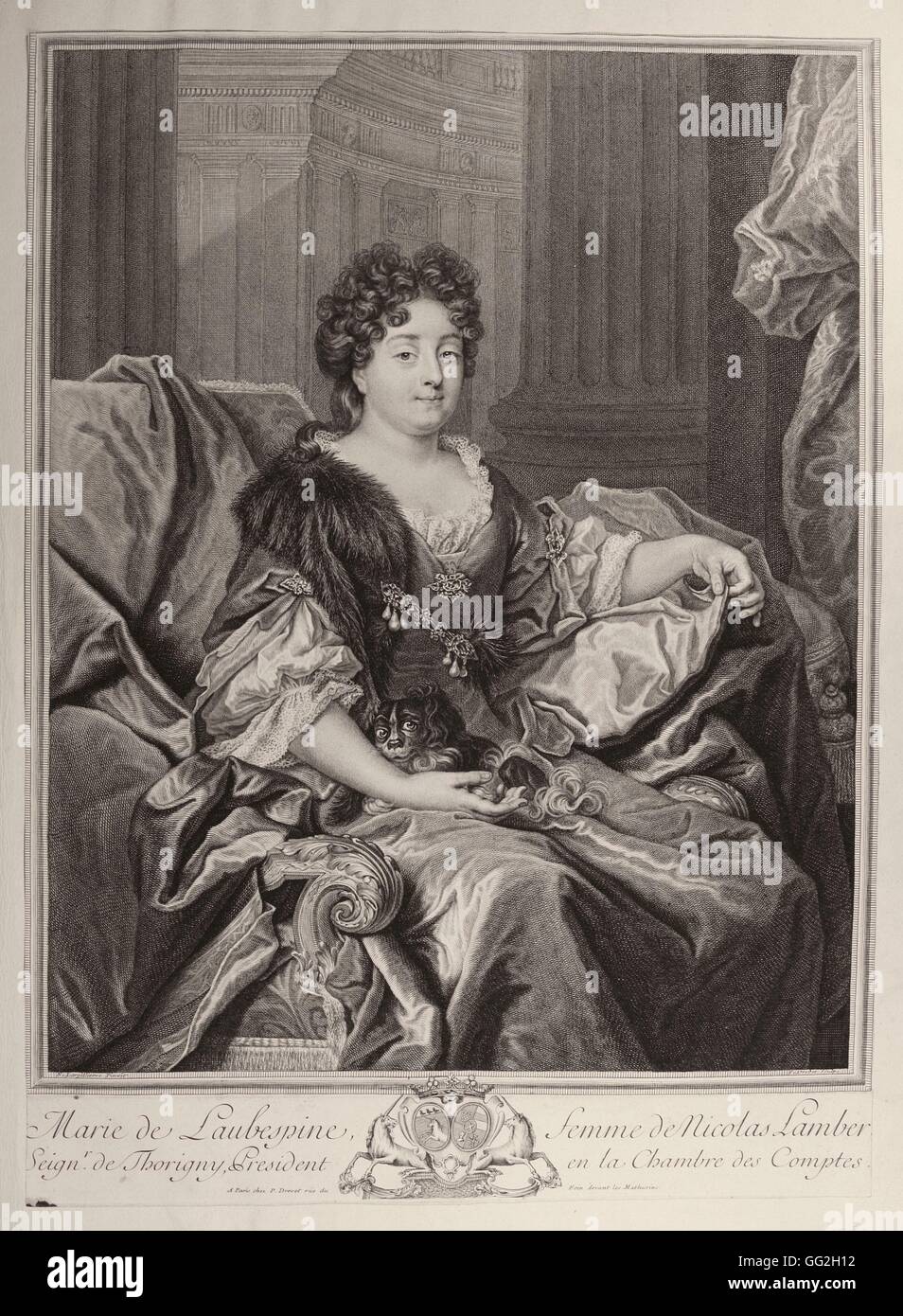 Pierre Drevet French Schule Marie de Laubespine, Ehefrau von Nicolas Lambert, starb 1677 Linie Gravur Stockfoto