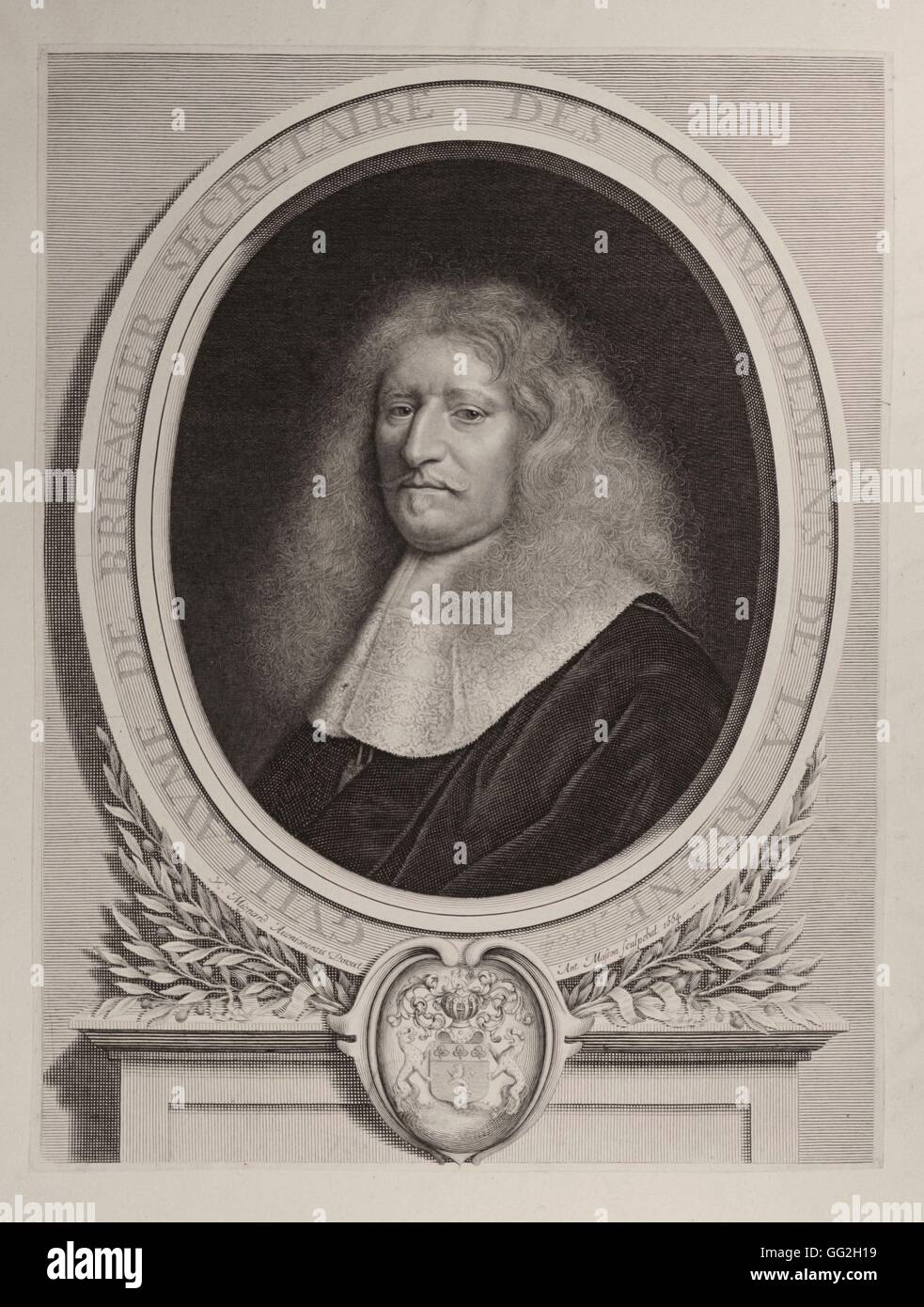 Antoine Masson (nach Nicolas Mignard) Französisch Schule Guillaume de Brisacier, Sekretär der Königin Etched Linie Gravur 1664 Stockfoto