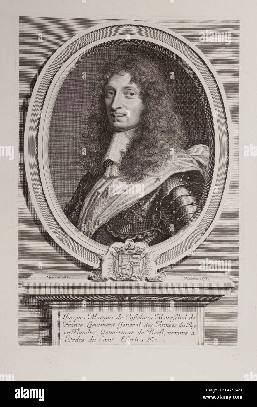Robert Nanteuil French Schule Jacques, Marquis de Castelnau, (1620-1658), Marschall von Frankreich, Generalleutnant des Heeres des Königs in Flandern, Gouverneur von Brest. Gravur Stockfoto