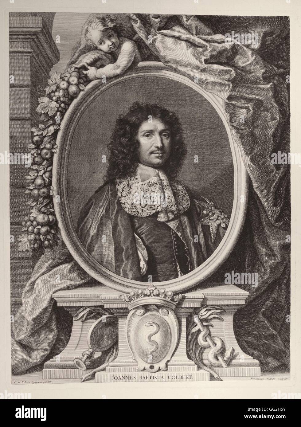Benoît Audran l'Aîné Französisch Schule Jean-Baptiste Colbert (1619-1683), Minister und Staatssekretär unter Louis XIV Gravur Stockfoto