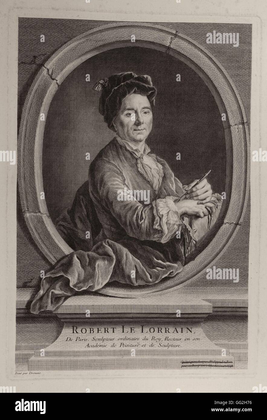 Jean-Philippe Le Bas, nachdem Hubert Drouais French school Robert Le Lorrain, französischen Barock-Bildhauer (1666-1743), geätzte Gravur 1730 Stockfoto
