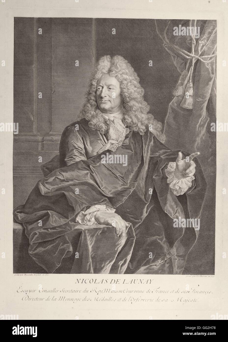 François Chéreau, nach Hyacinthe Rigaud Französisch Schule Nicolas de Launay, (1646-1727), französischer Goldschmied unter Louis XIV. Gravur von 1719 Stockfoto