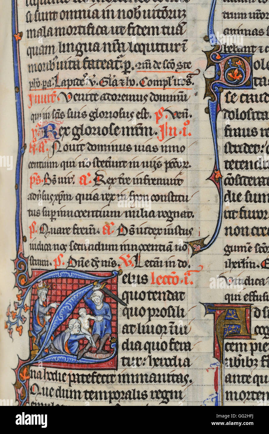 Das Massaker der unschuldigen Heiligen Brevier für Paris, folio 295 Anfang des 14. Jahrhunderts Manuskript Pergament Stockfoto