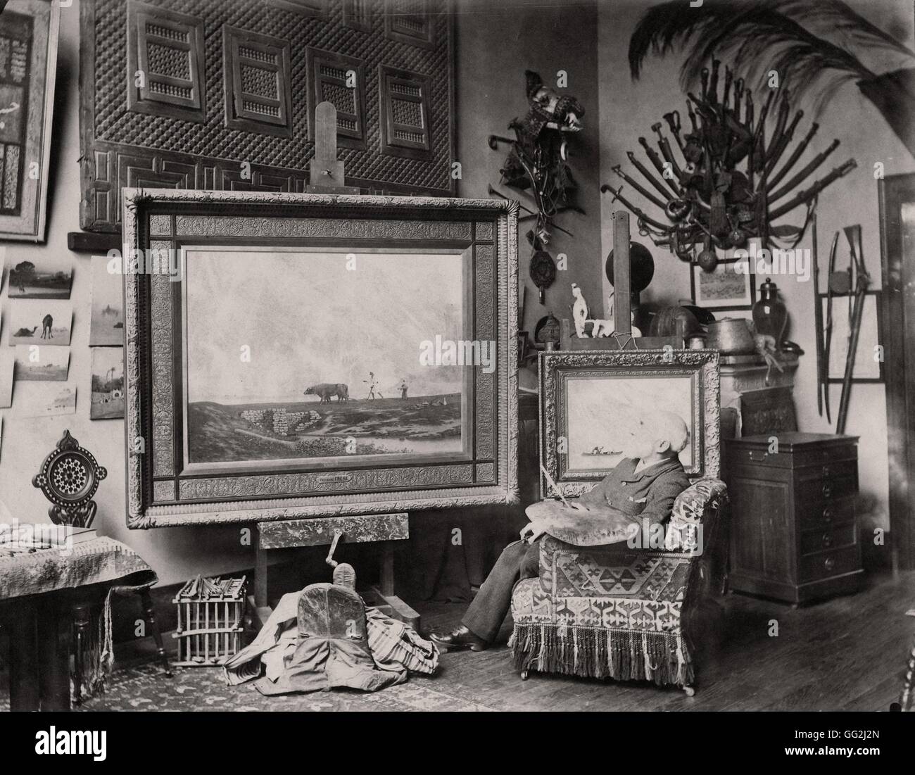 Französischer Maler Charles Théodore Frère in seinem Atelier in Paris. Foto von Edmond Bénard c.1885. Albumen print. Stockfoto