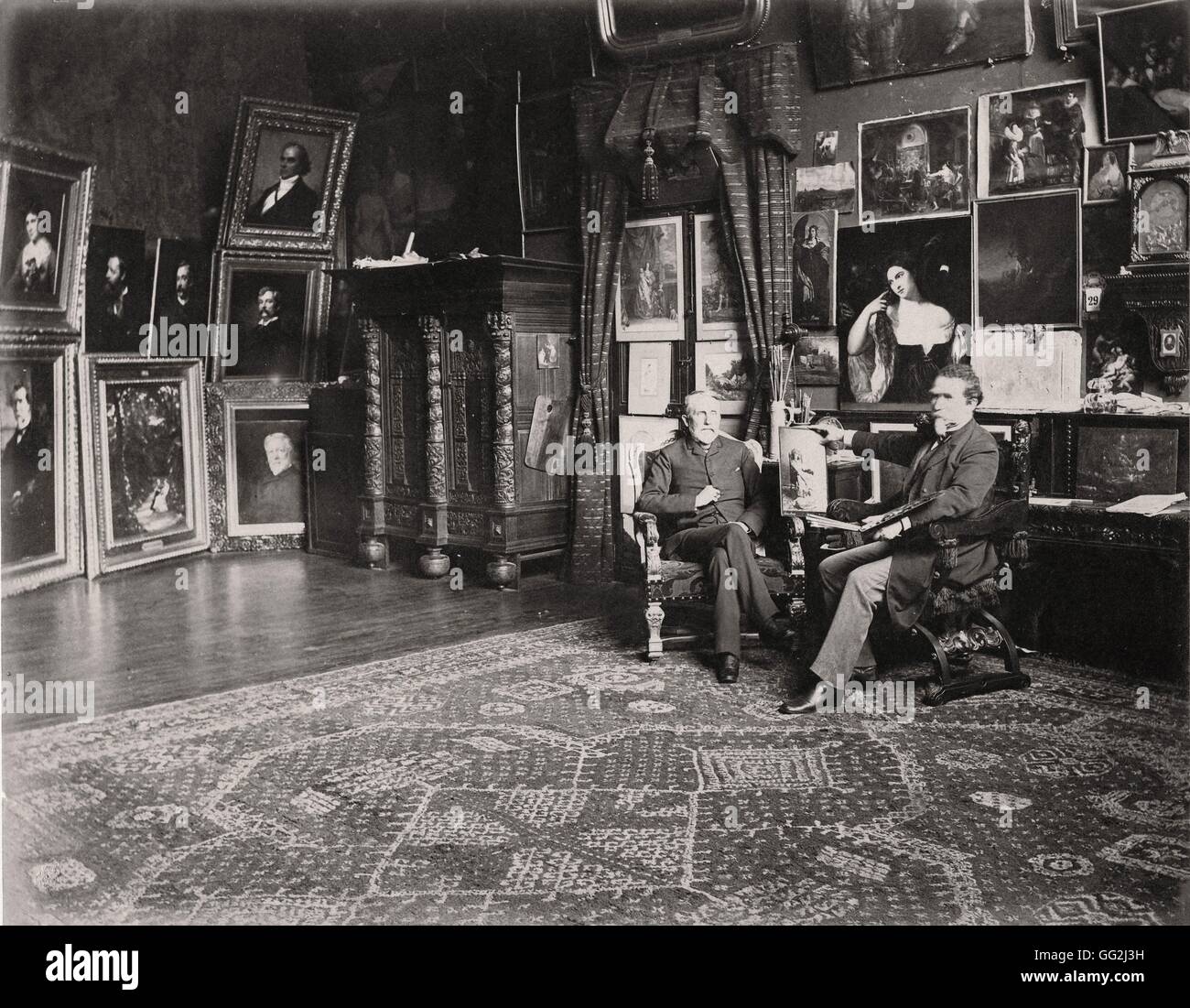 Amerikanischer Porträtist Maler George Peter Alexander Healy in seinem Atelier in Paris. Foto von Edmond Bénard c.1885. Albumen print. Stockfoto